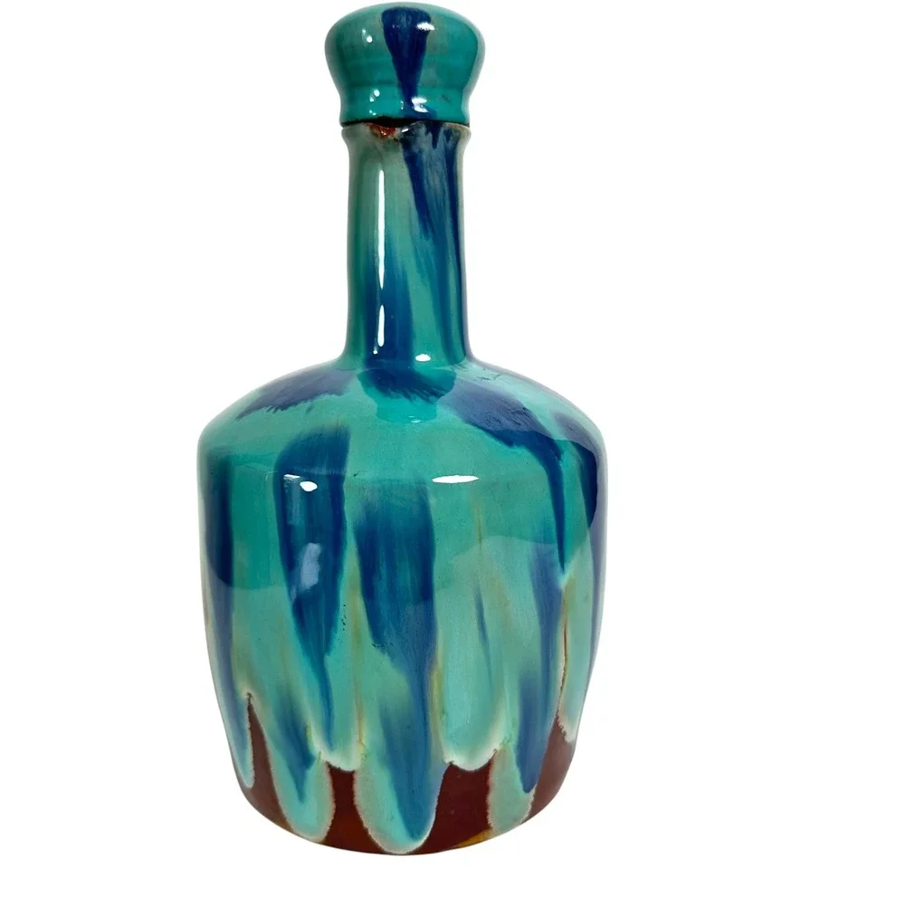 Brush McCoy Onyx Musical Decanter Jug Turquoise Blue Drip Glaze Art Pottery 30s